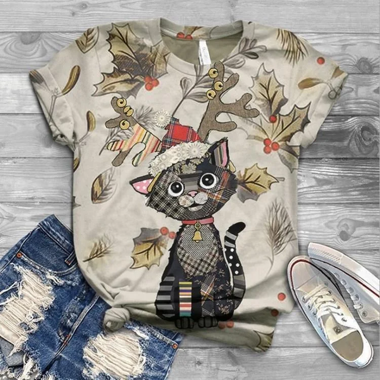 Women cat printed T-shirt
