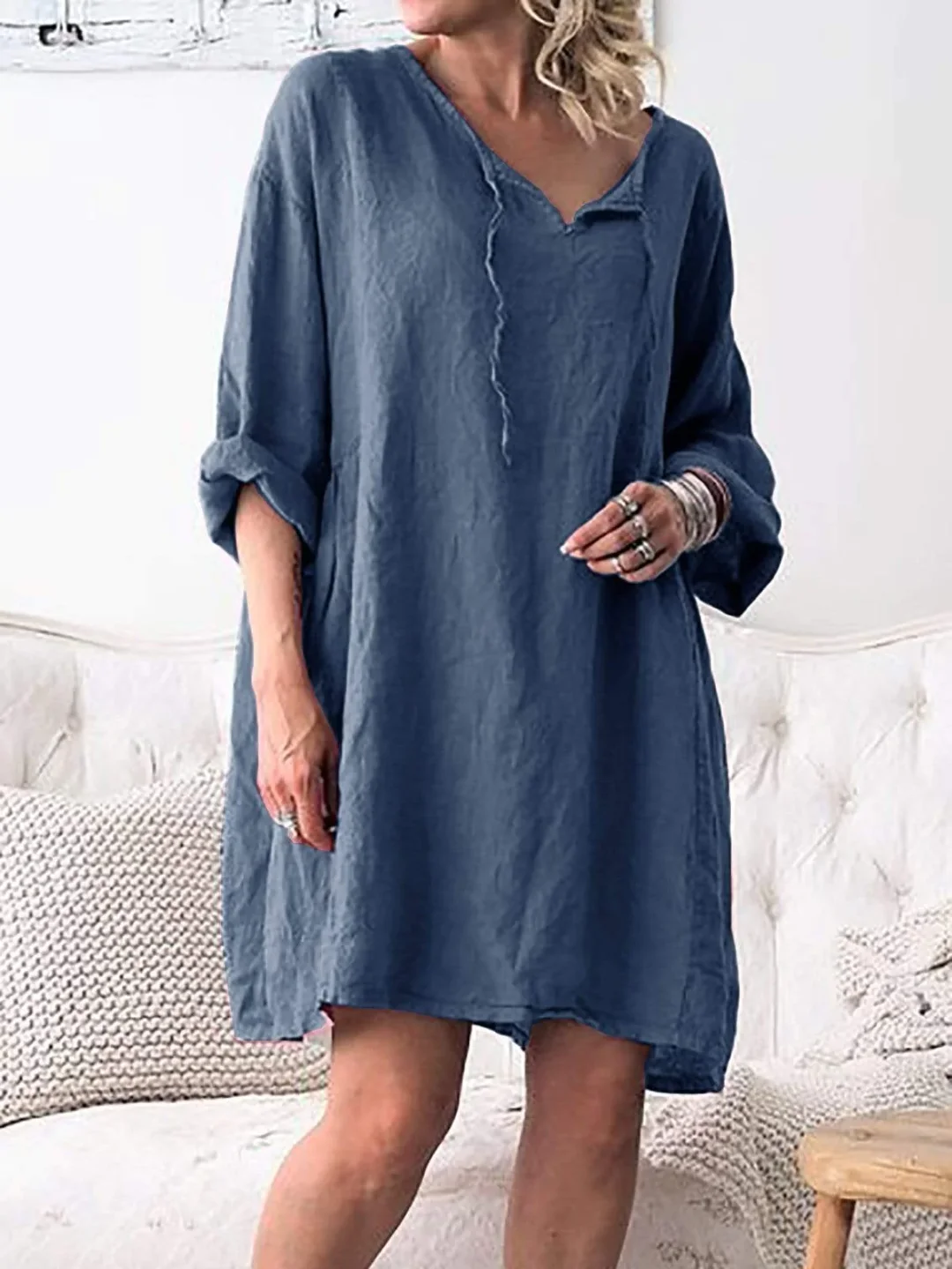 V Neck Women Shift Daytime Casual Solid Dresses