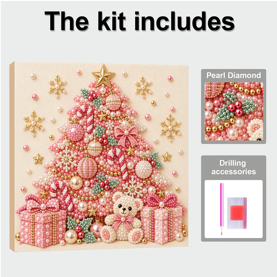Framed Pearl Painting Kit Pink Christmas Tree 7.87x7.87in