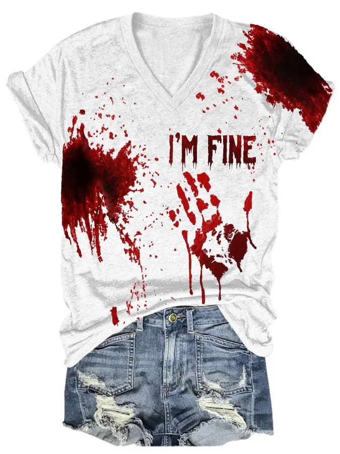 Halloween I'm Fine It's Not My Blood Scary Palm Print T-Shirt
