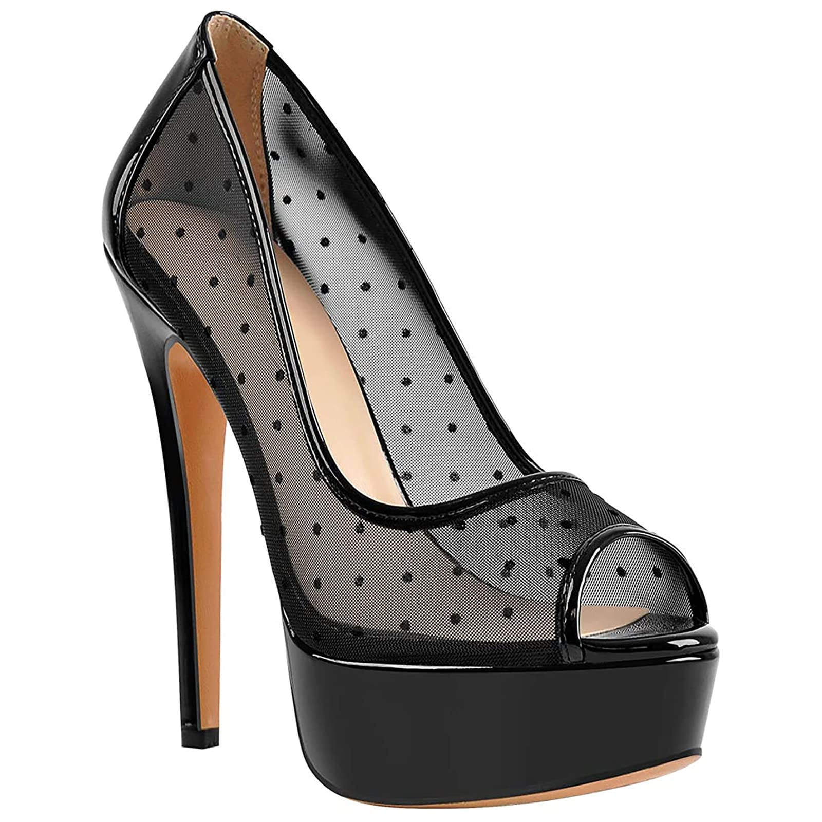 6" Platform Peep Toe Sky High Pumps Patent Shoes-MERUMOTE