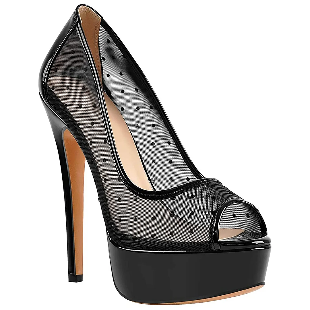 6" Platform Peep Toe Sky High Pumps Patent Shoes-MERUMOTE