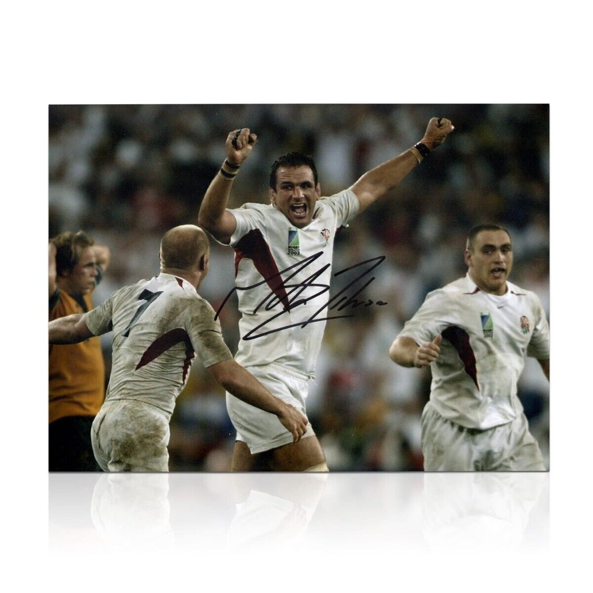 Martin Johnson Signed England Rugby Photo Poster painting: RWC 2003 Final Whistle