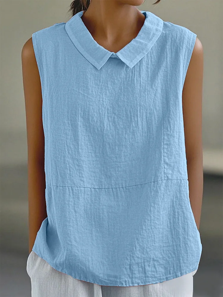 Women's Simple Solid Linen Sleeveless Shirt