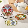 4PCS Wooden Diamond Painted Placemats Round Placemat with Holder (Gnome)