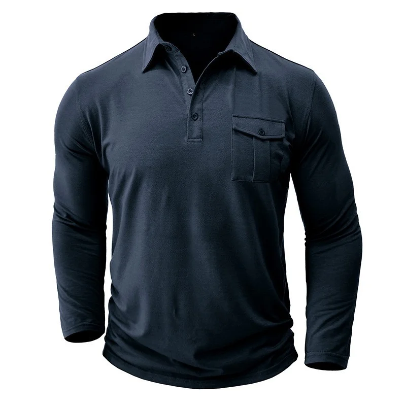 New Arrival: Men's Mandarin Collar T-shirt - Pure Color, Long Sleeve Polo Shirt