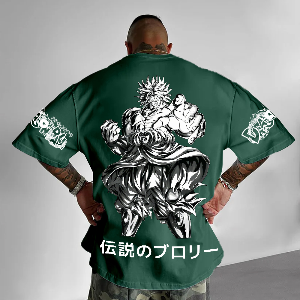  Oversized Green T-Shirt with Unique Dragon Graphic Design