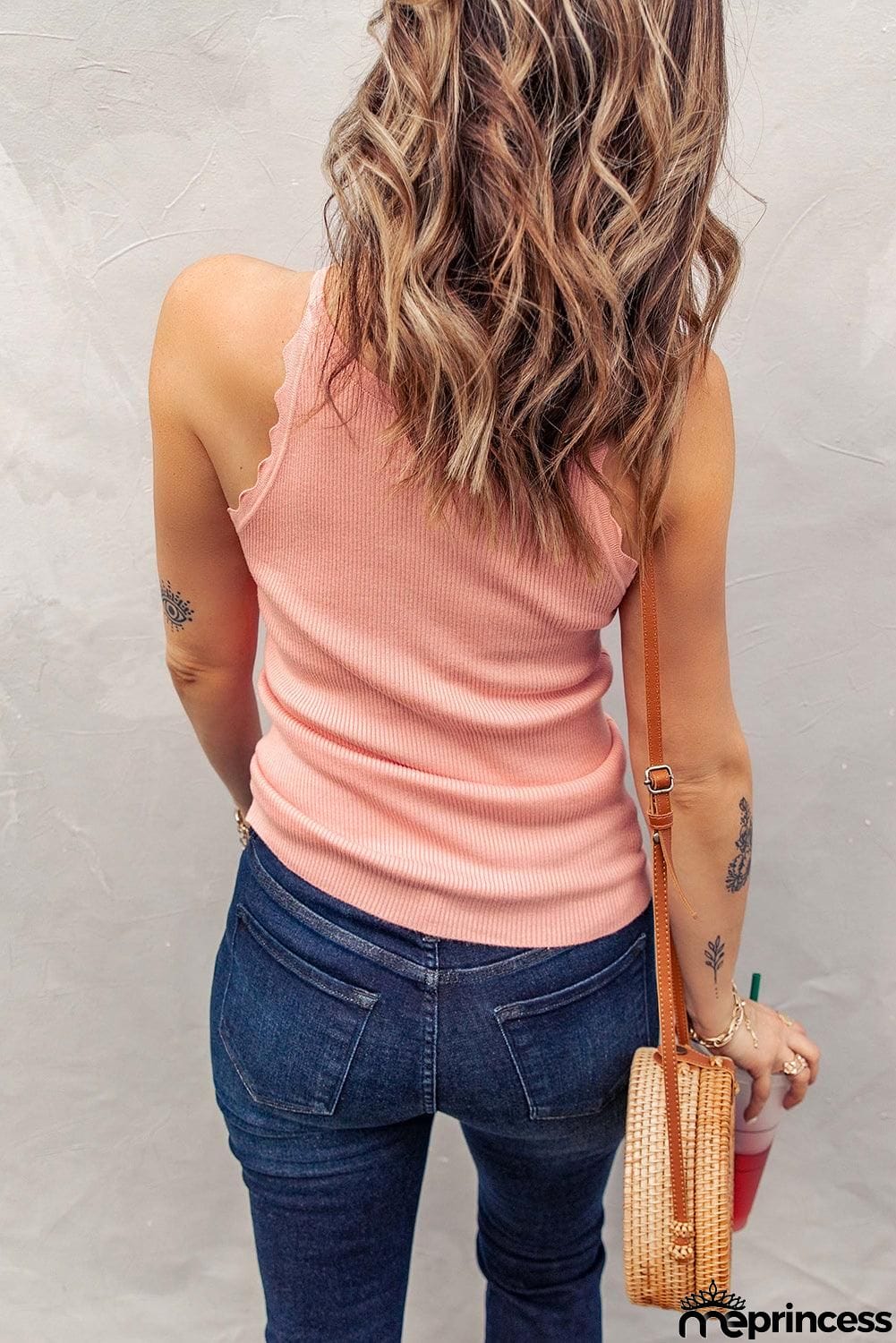 Scalloped Trim Ribbed Sleeveless Top