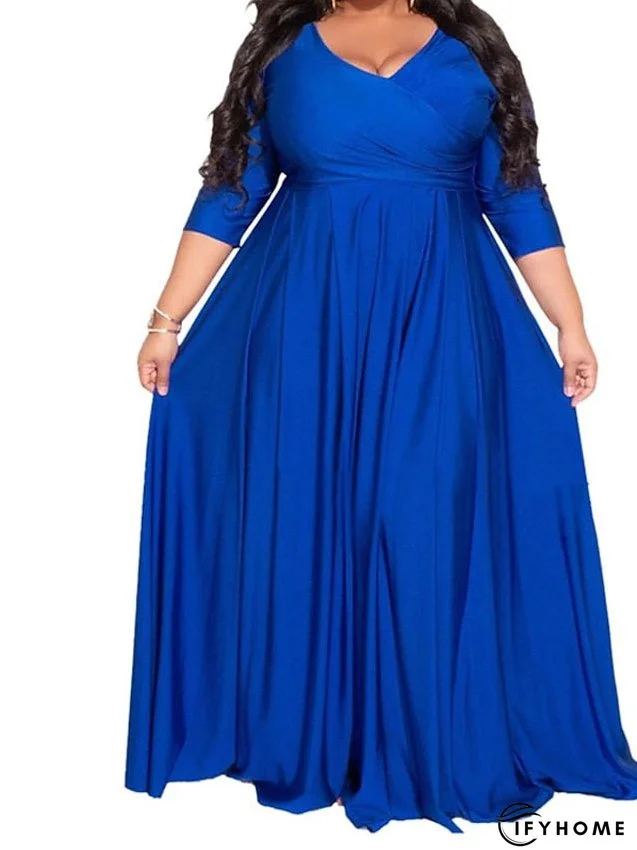 Plus Size Party Dress Solid Color V Neck Ruched Long Sleeve Winter Fall Stylish Elegant Maxi long Dress Formal Party Dress for Women | IFYHOME