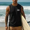 Men's Vintage Best Father's Day Surfing Graphic Print Round Neck Sleeveless Tank Top by Inlyline