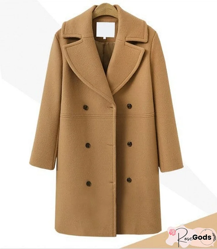 Wool Coat Women's Double Breasted Long Windbreaker Woolen Coat