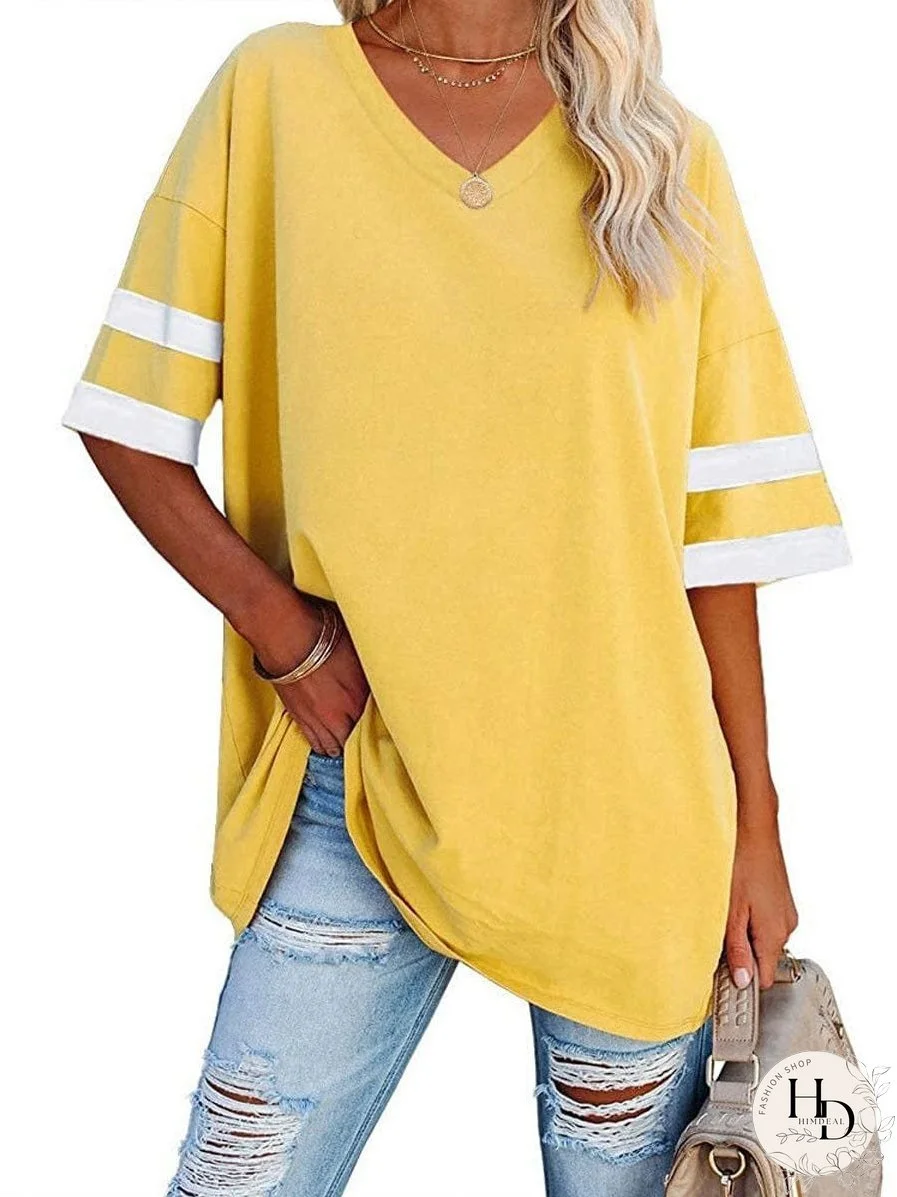 V Neck T-Shirt with Contrast Stripes