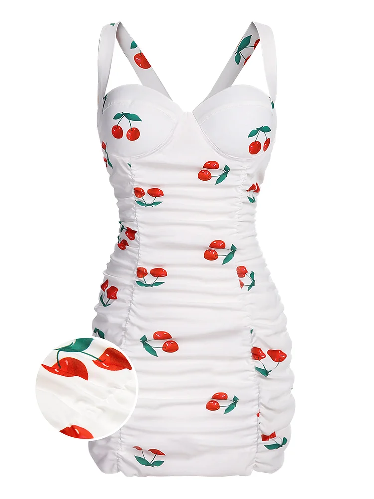 [Pre-sale] White 1960s Cherry Folds Dress