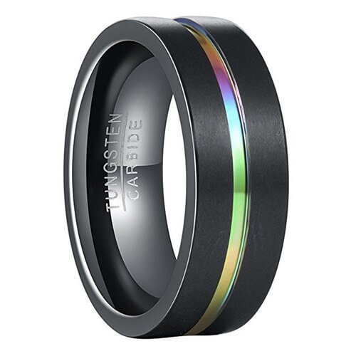 Women Or Men Tungsten Carbide Wedding Band Rings,Grooved Rainbow Anodized Black Ring With Mens And Womens For Width 4MM 6MM 8MM 10MM