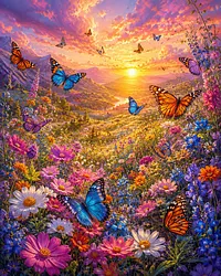 Sunset Butterfly Meadow - Diamond Painting