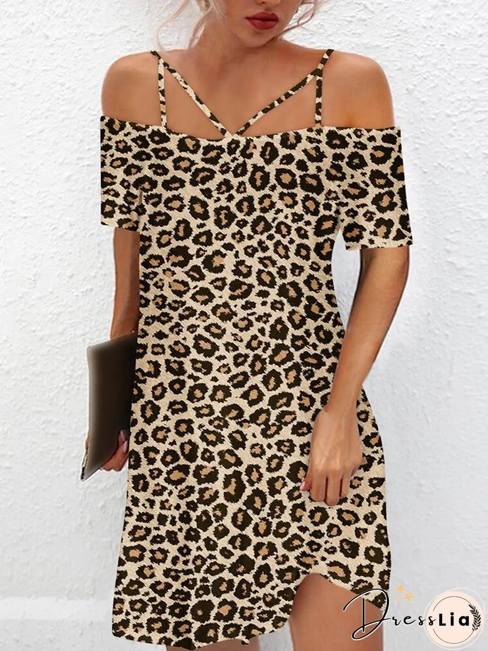 Vintage One-Line Neck Cross Strap Dress Women Summer Sexy Short Sleeve Backless Mini Dress Ladies Fashion Printed Loose Dresses