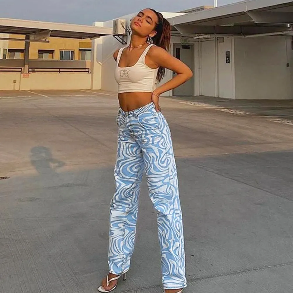 Y2K Zebra Print Straight Pant Capris Women E-girl Harajuku Baggy High Waist Casual Vintage KoreanStyle HipHop Streetwear Female