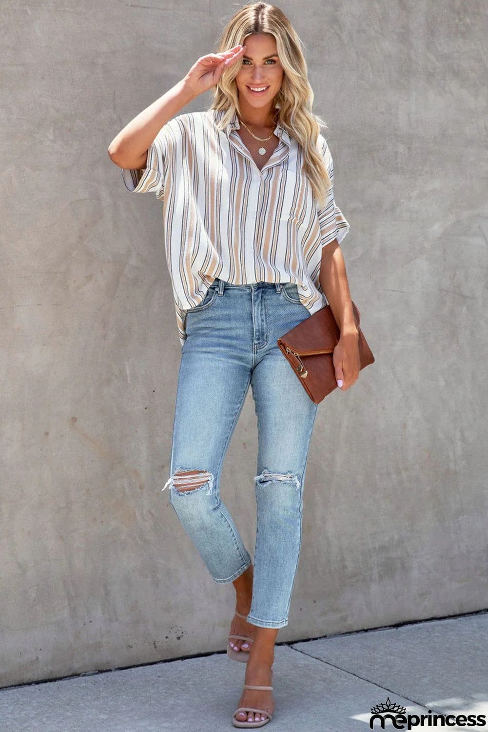 Multicolor Striped Oversize Short Sleeve Shirt