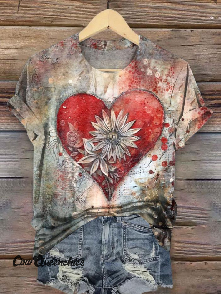 Vintage Heart Print T-Shirt Multicolor / S