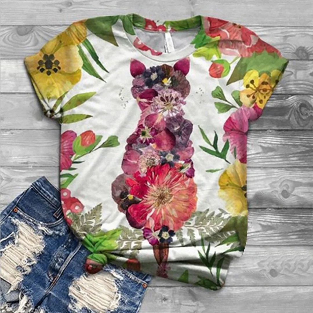 Plus Size Fashion Cute Cat Floral Blouse Shirt O-Neck Tops Tee Casual Summer Ladies Female Women Long Sleeve Blusas Pullover