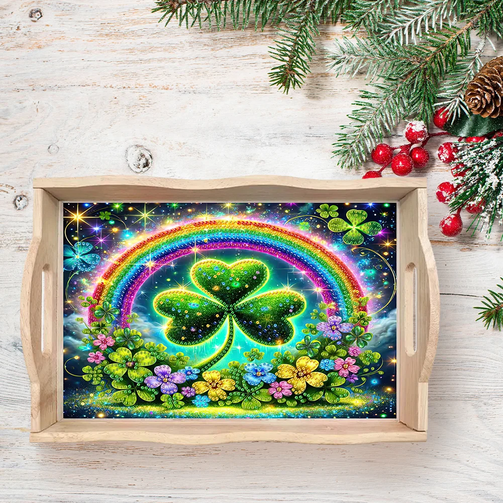 5D DIY Wooden St. Patricks Day Diamond Painting Tray Art Craft for Desk Coffee Table