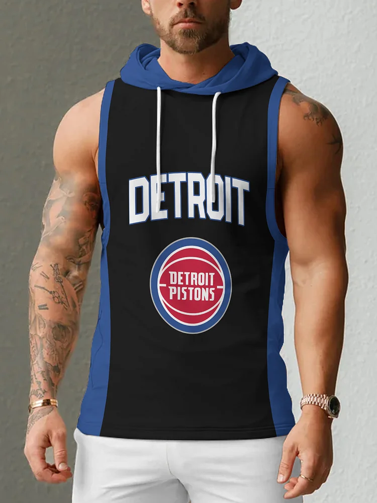 Detroit Pistons  Men's Casual Comfy Sleeveless Hooded Tank Top