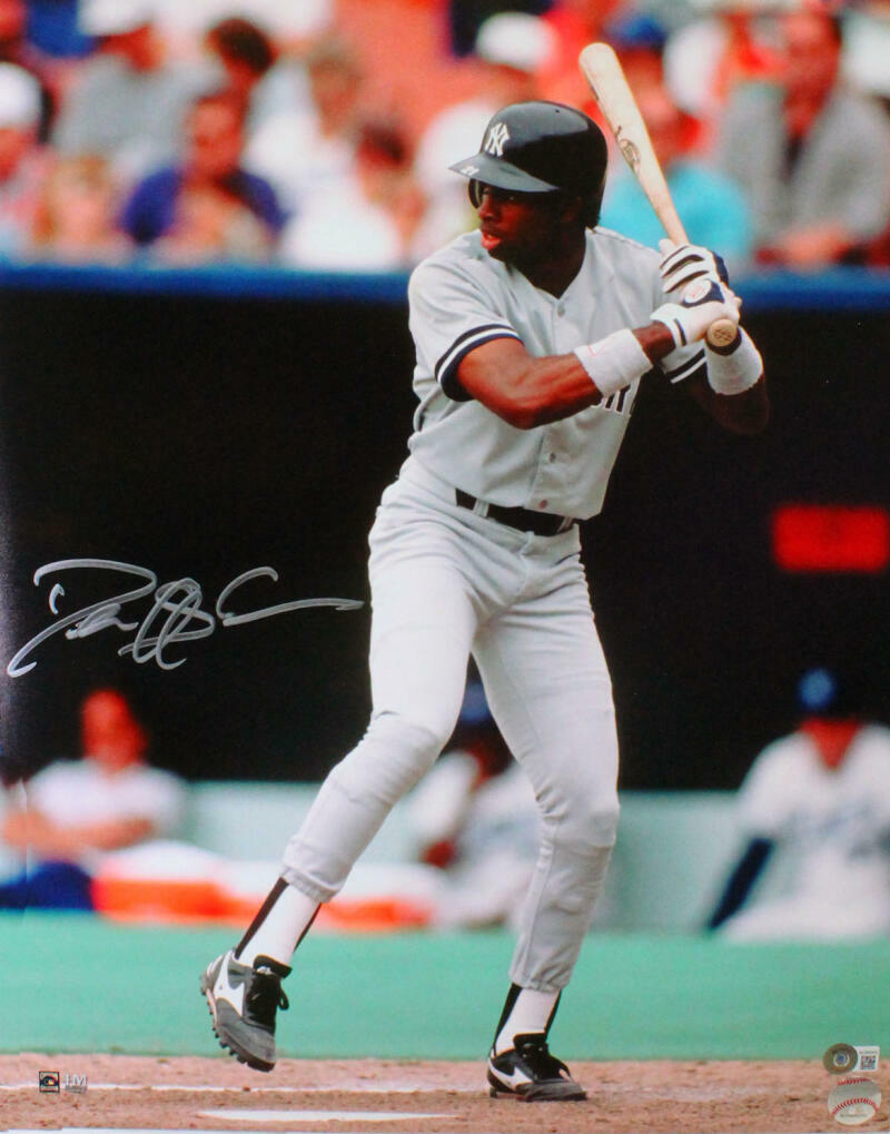 Deion Sanders Autographed Yankees 16x20 Batting HM Photo Poster painting- Beckett W Holo *Silver