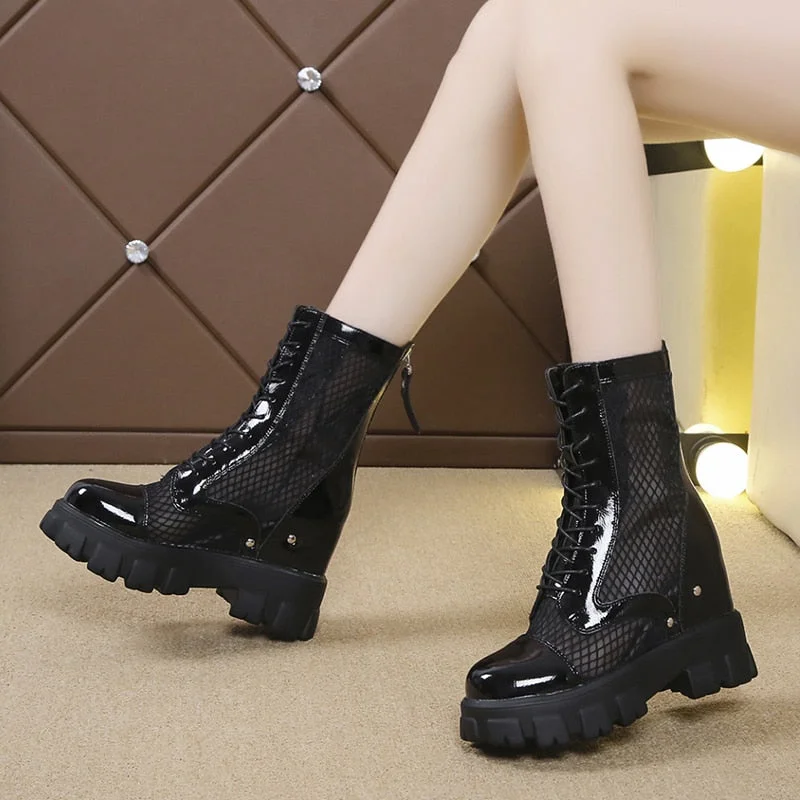 Chunky Platform Ankle Boots For Women Breathable Mesh Summer Shoes Woman Thick Sole Height Increasing Short Botas Mujer