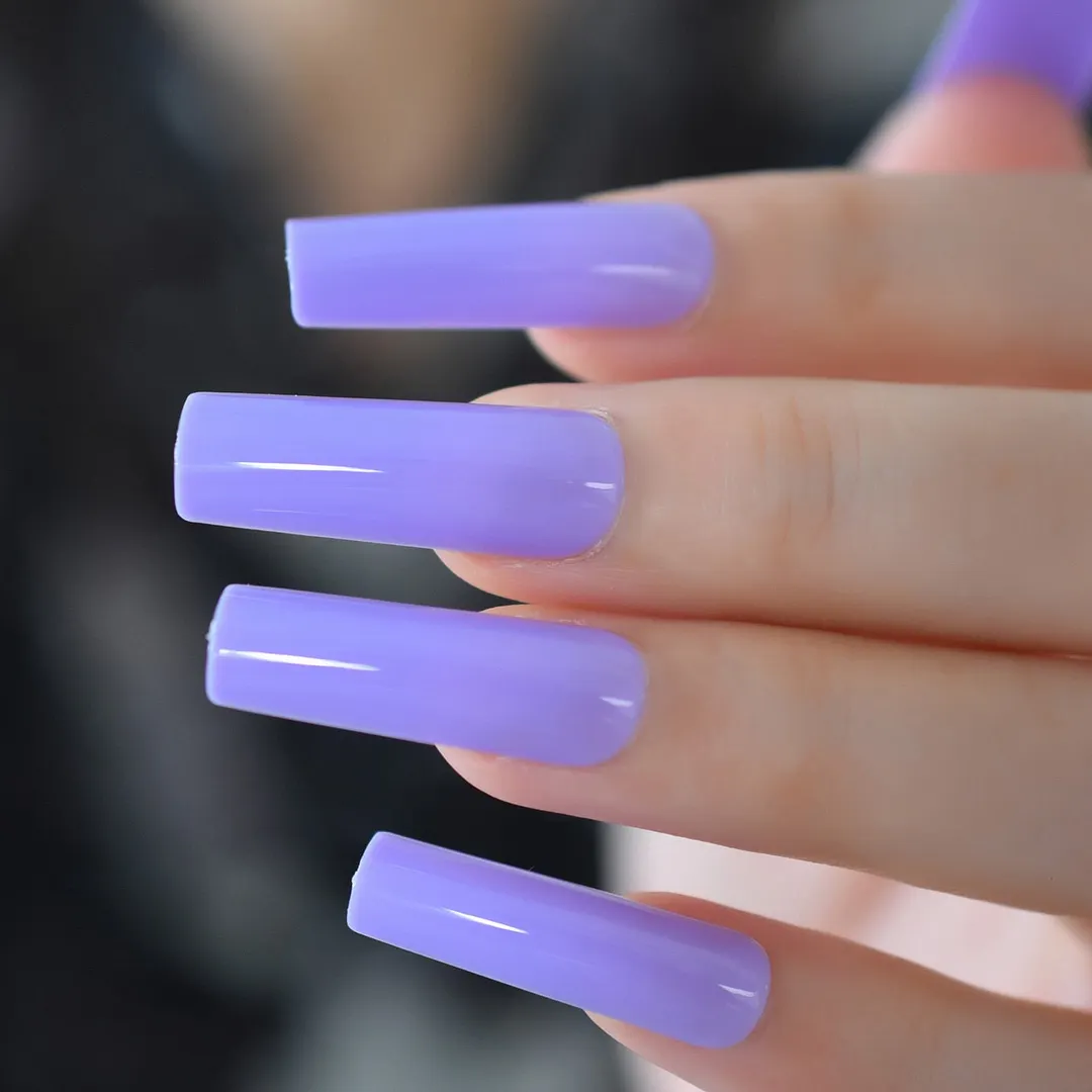 Glossy Pink Nude Fake Nails Extremely Long Square Acrylic Press On Nails Full Cover Gel Nail Art Tools-Nail Inspo