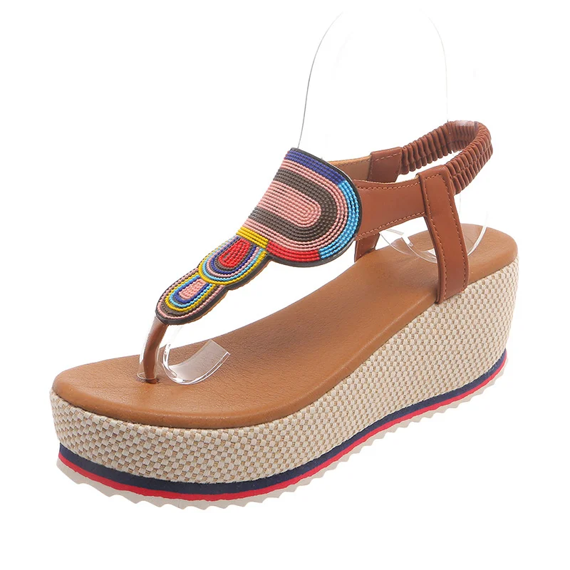 Breakj Thick Bottom Slope With Slippers Women's 2025 New Bohemian Wind Pin Tight Flip-Flops