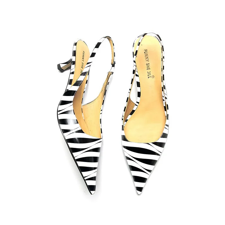 Zebra Stripe Patent Leather Women's Kitten Heels Vdcoo