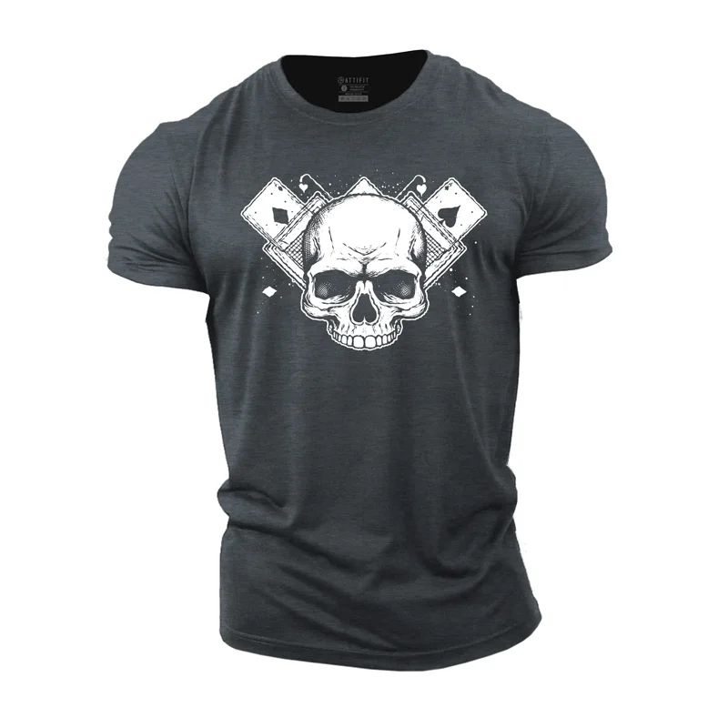 Cotton Skull Poker Graphic Men's Fitness T-shirts tacday