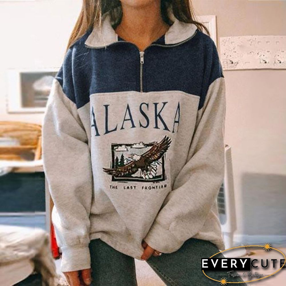 Women's Fashion Zipper Print Long Sleeve Blouse Hoodie Lady Wq42