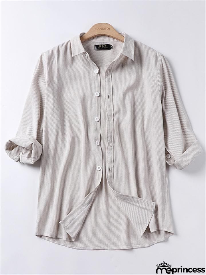 Loose Casual Comfy Striped Full Buttons Long Sleeve Shhirts