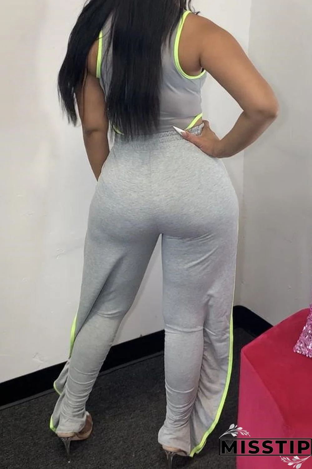 Grey Fashion Sexy Mid Waist Split Pants