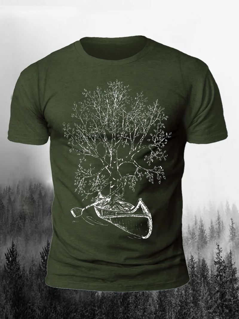 Birch Bark Canoe Print Short Sleeve Men's T-Shirt in  mildstyles