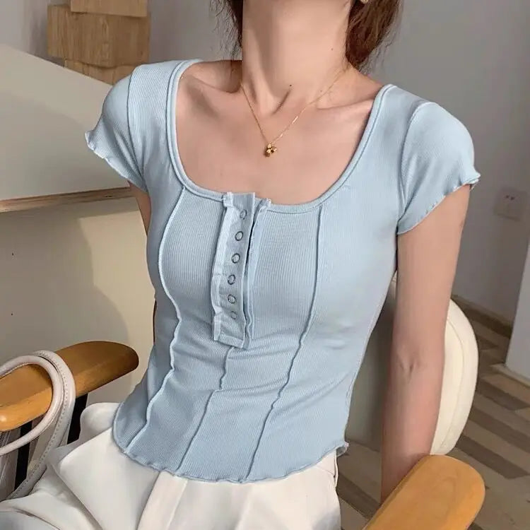 Aiertu T-shirts Women Skinny Inside Korean Fashion Spring Sexy Ladies Daily Long Sleeve Minimalist Solid Simple Chic Cozy Crops Design aiertu