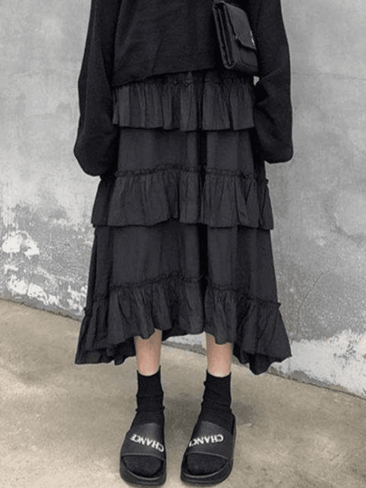 Brownm Irregular Tiered Midi Skirt