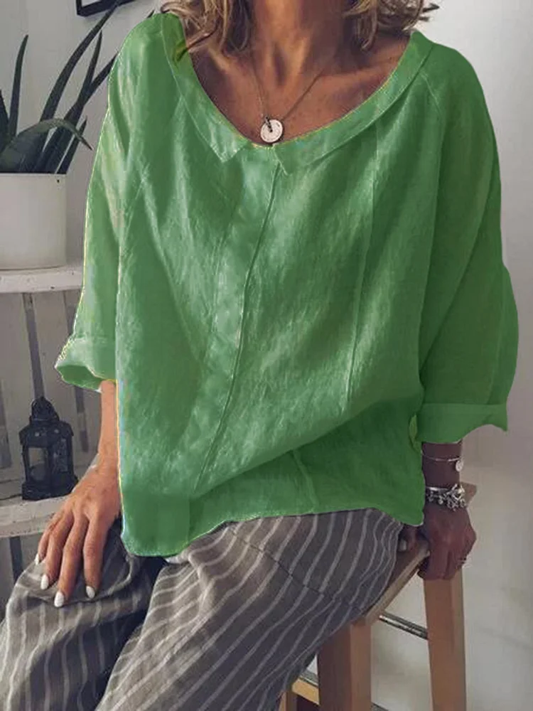 Plus Size Solid Casual Long Sleeve Blouse