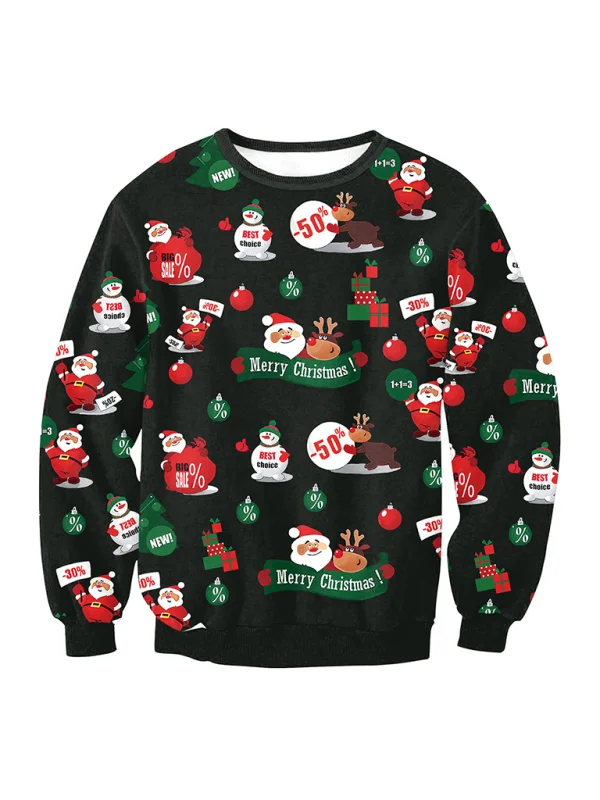 pullover sweater women santa elk long sleeve round neck loose top Flusfy