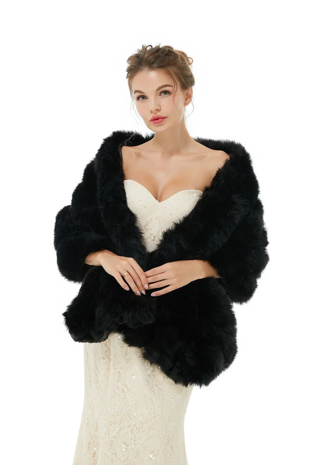 Luluslly Fashion Black Faux Fur Wrap Women Wedding Shawl