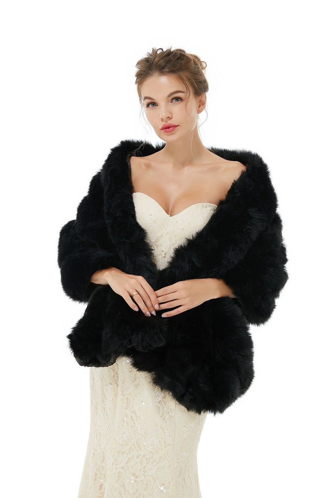 Bellasprom Warm Black Faux Fur Wrap Women Wedding Shawl