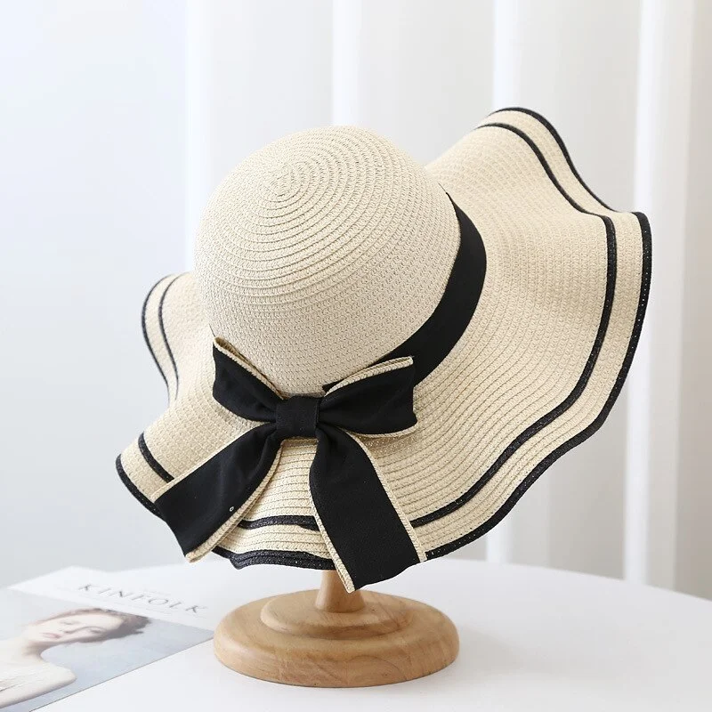 Summer Hat Women Boater Beach Hat Wide Side Female Casual Panama Hat Lady Classic Flat Bowknot Straw Sun Hat