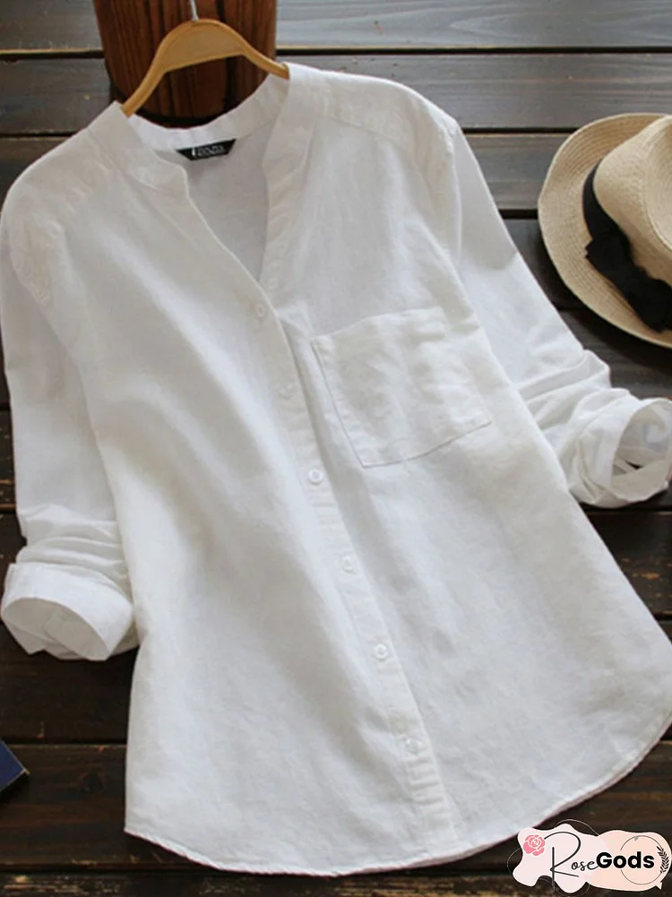 Buttoned Linen Casual Long Sleeve Blouses