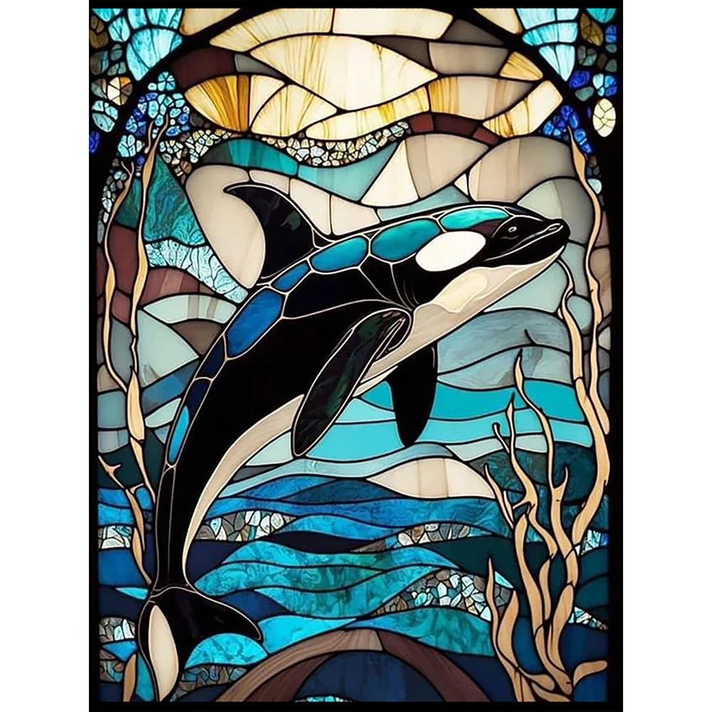Diamond Painting - Full Round Drill - Stained Glass Dolphin(Canvas|30*40cm)