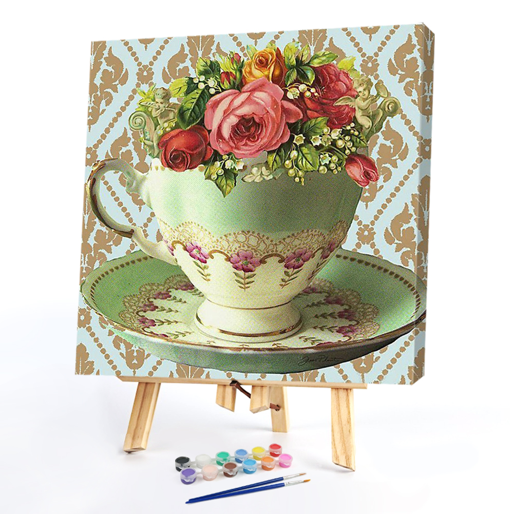 

20*20CM - Paint By Numbers - Flowers In Tea Cup, 501 Original