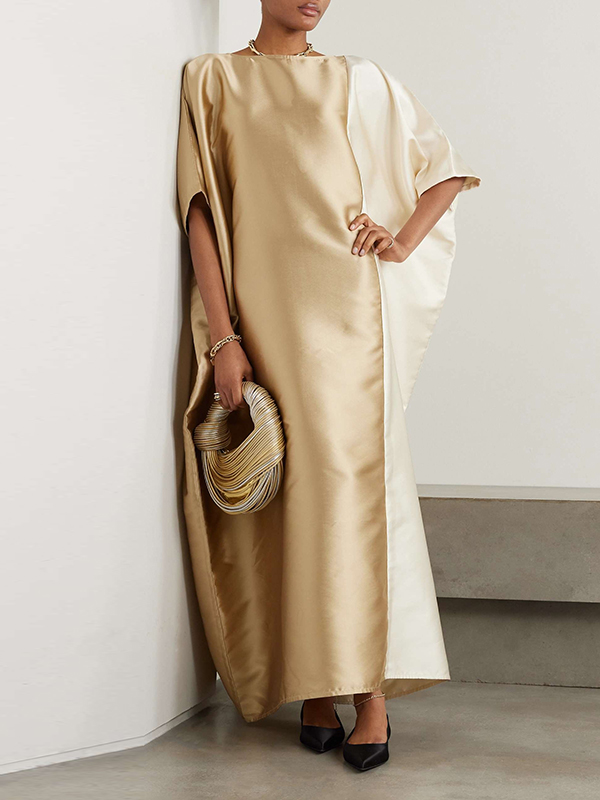 Loose Raglan Sleeve Contrast Color Split-Joint Round-neck Evening Dresses Maxi Dresses