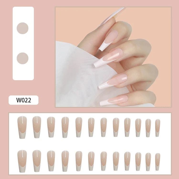 European Fake Nails Women Coffin MId Length False Nails Tip with Stripe Design Press on Matte Nail Patch for DIY Art Nail Salon-Nail Inspo