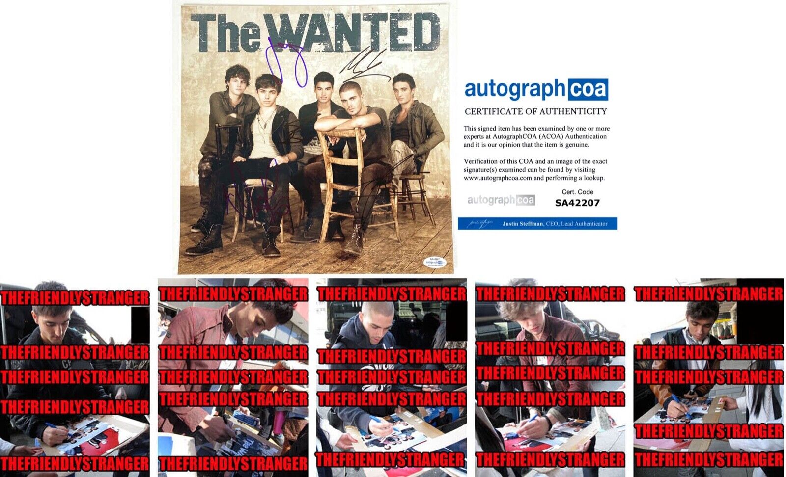 THE WANTED All 5 signed Autographed 12X12 Photo Poster painting PROOF f MAX Tom Parker ACOA COA