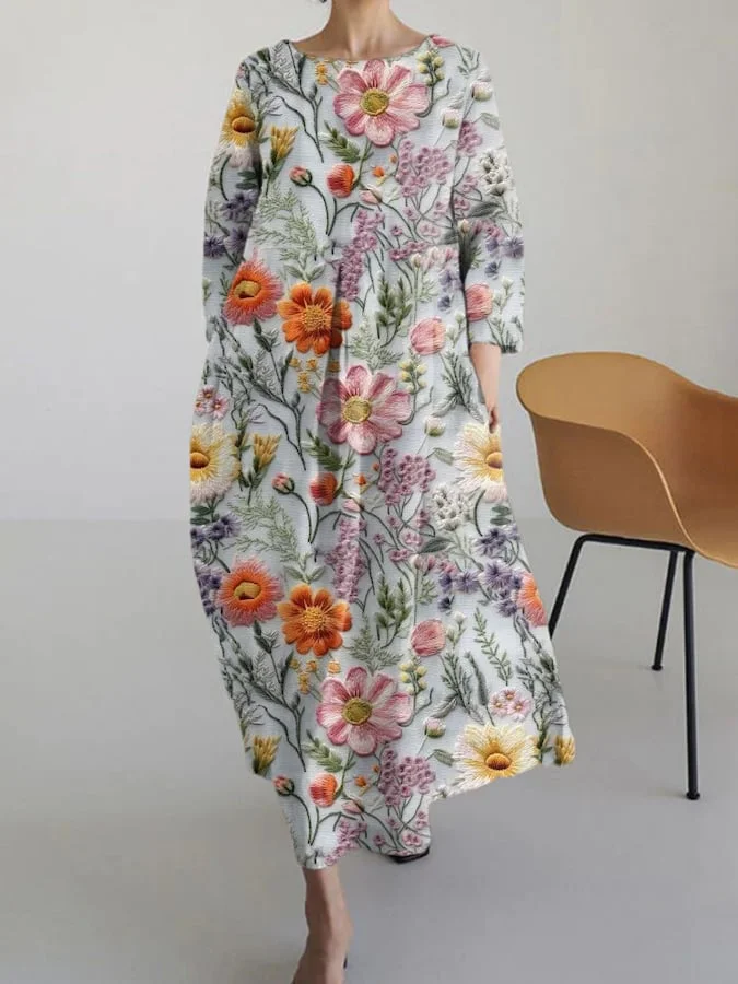 Women's Vintage Floral Print Casual Loose Dress